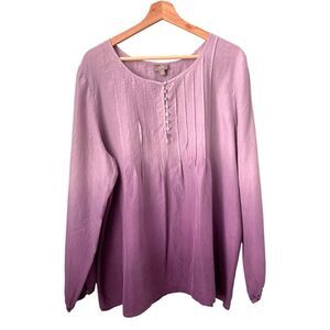 J.Jill 100% Silk Wisteria Purple Ombre Shaded Pintuck Blouse in Size XL